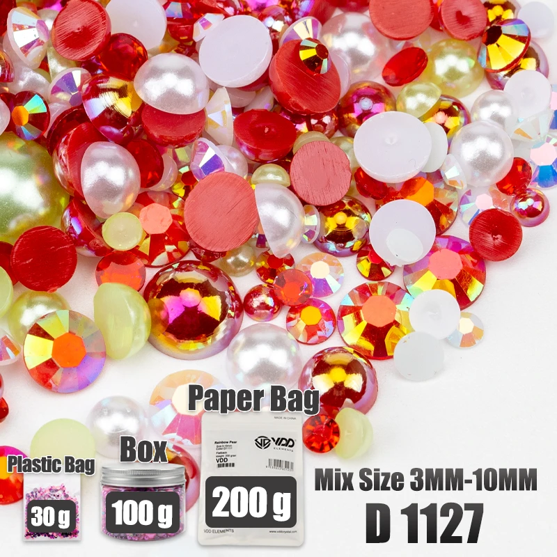 VDD 30/60/100/200g Großhandel Gemischte Größen ABS Halbrunde Perlen Flache Rückseite Perlen Farbige Harz-Strasssteine für Handwerk Nagelkunst DIY Dekoration – Detail 34