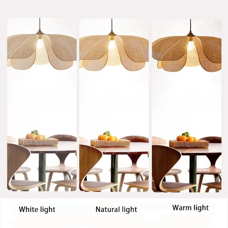 Japanese Style Pendant Lamp LED Rattan Woven Petal Hand-woven 3 Color Lotus Chandelier Bedroom Zen Tea Room Home Decor Lighting