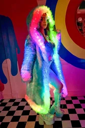 Ladies Wild And Sexy LED Light Up Faux Fur Coat for Events Party Celebration Show Costume