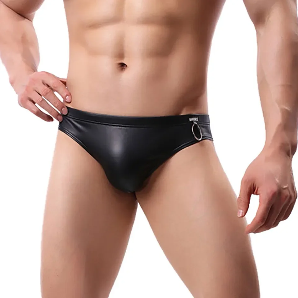 

Men's Underwear Leather Sexy Briefs Jockstrap Low Waist Thong Pouch Cuecas Panties Underpants Gay Slip Homme Srting