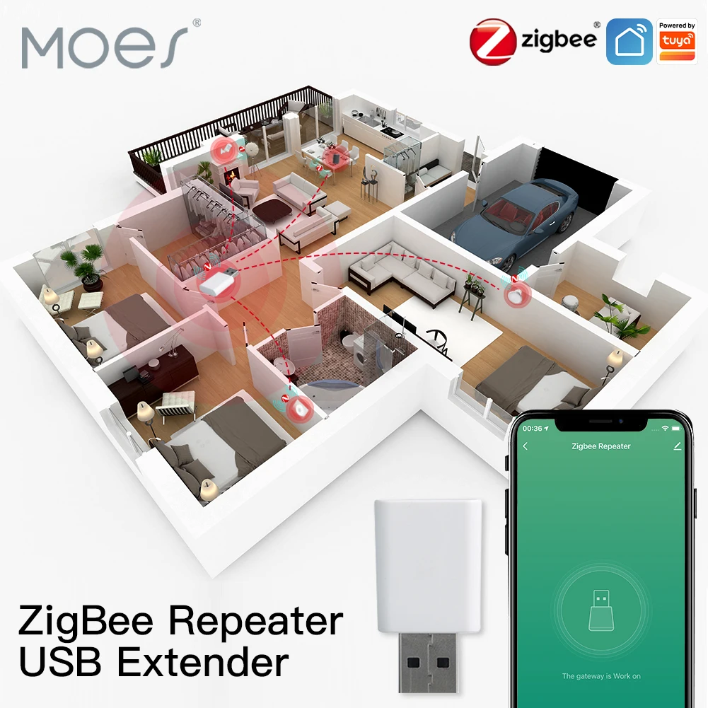 MOES-Tuya ZigBee 스마트 장치용 신호 리피터 증폭기, USB 익스텐더 확장 안정적인 전송 15-20M 홈 모듈 