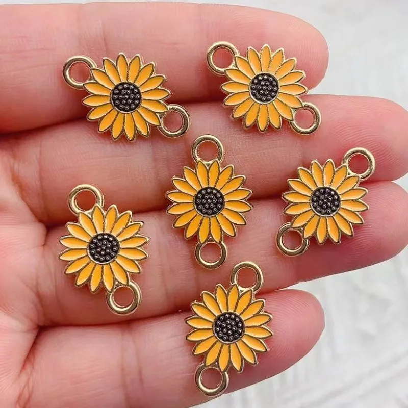 10Pcs Gold Color Sunflower Flower Charm Connectors for Jewelry Making Bracelet Findings Accessories DIY Craft