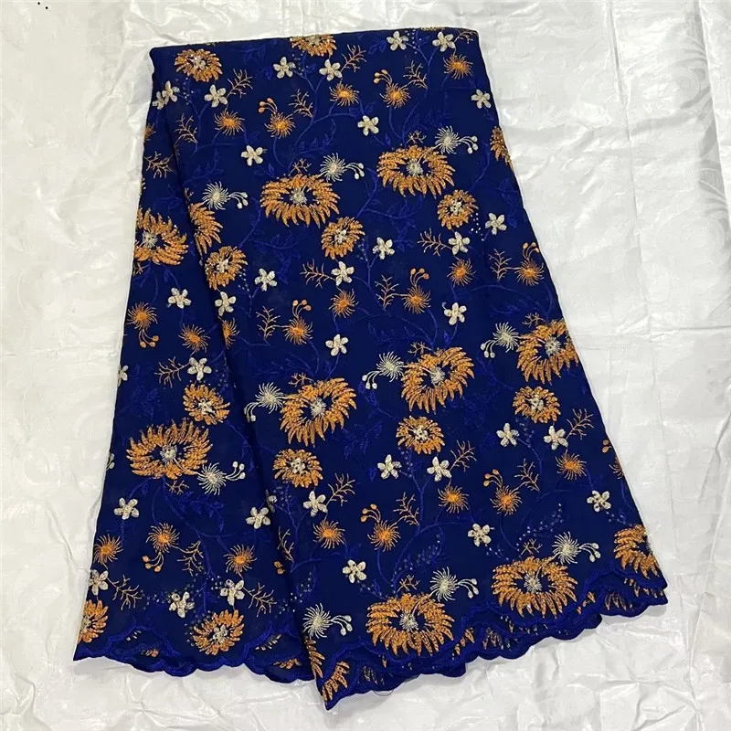 

African Swiss Fabric with Stones Embroidery, 100% Cotton Voile Lace, Popular Dubai Style, Wedding Party, 5 Yard