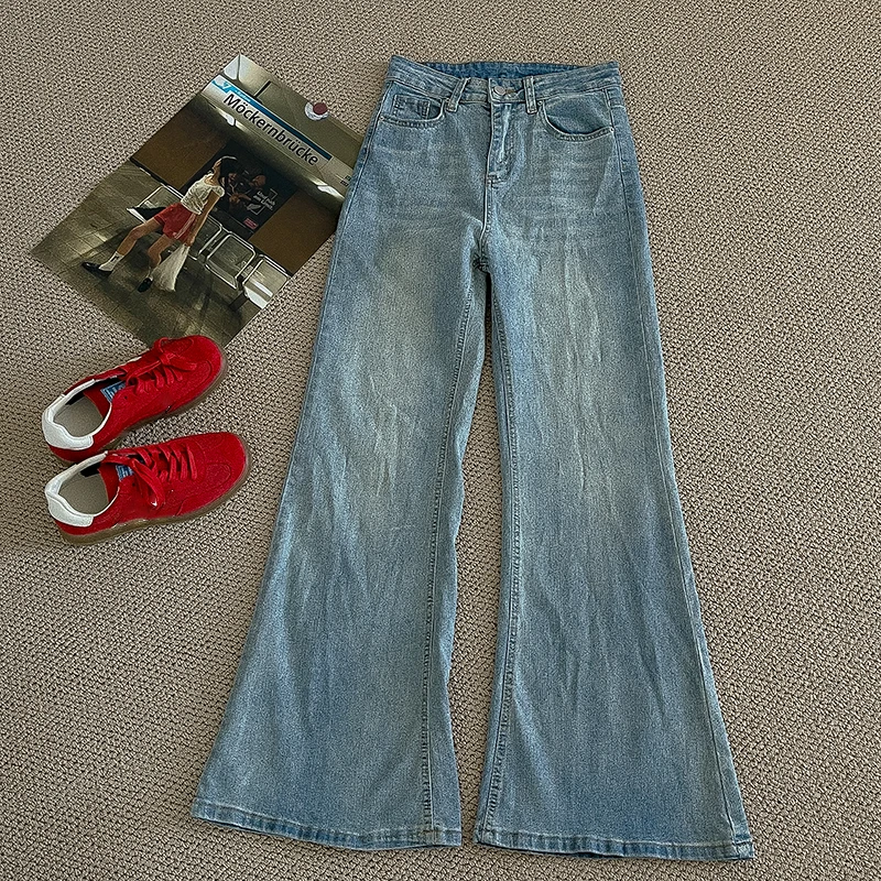 

Summer Women's Micro Flare Personalized Jeans Korean High Waist Slim Fit Versatile Soft Denim Trousers Fashion Blue Jeans
