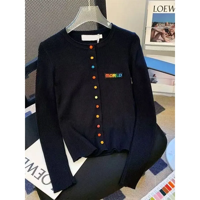 

Autumn Winter Knitted Cardigan Sweater Women's Clothing Korean Fashion Simple O-Neck Long Sleeve Solid All-match Knitwear Tops