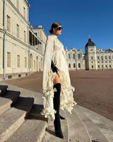 Solid White Ruffle Maxi Dress Women Fashion Lace Pleated Sleeveless Off-shoulder Long Dresses Lady 2026 Summer Holiday Robes New - Image 2