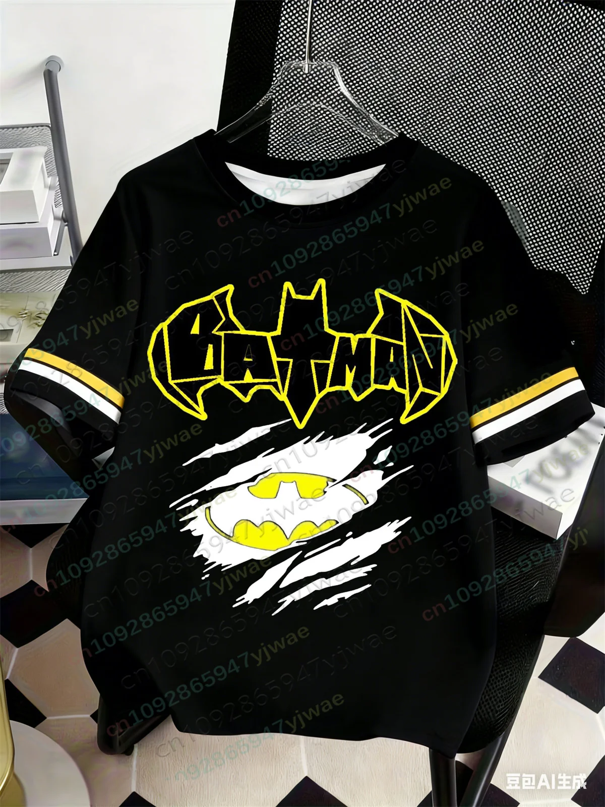 Camiseta Casual Infantil e Adulto BATMAN com Estampa de Desenho Animado, Gola Redonda, Estilo Futebol, Moda Streetwear de Verão
