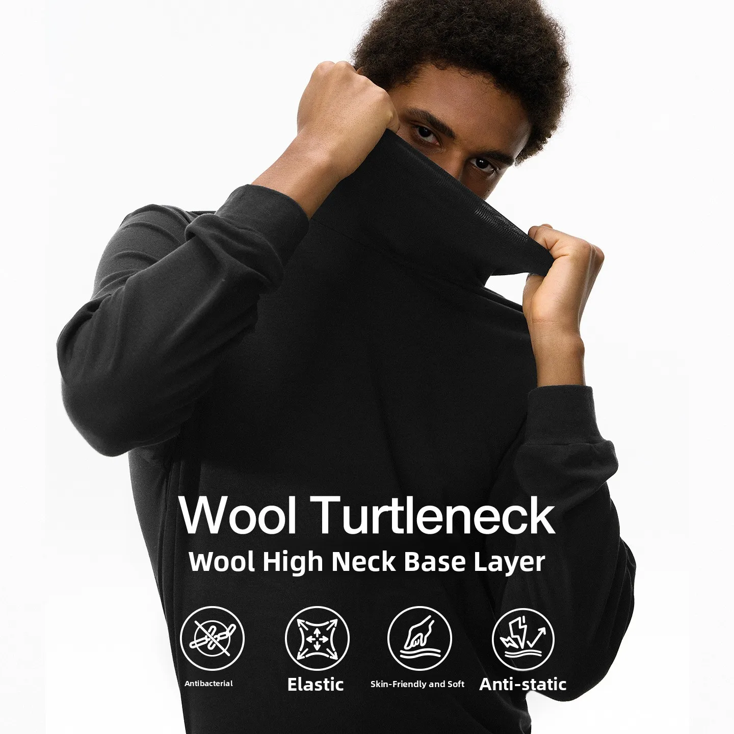 

Мужская приталенная футболка с высоким воротником из шерстяной смеси, с длинным рукавом, осенняя новинка, уличный повседневный стиль