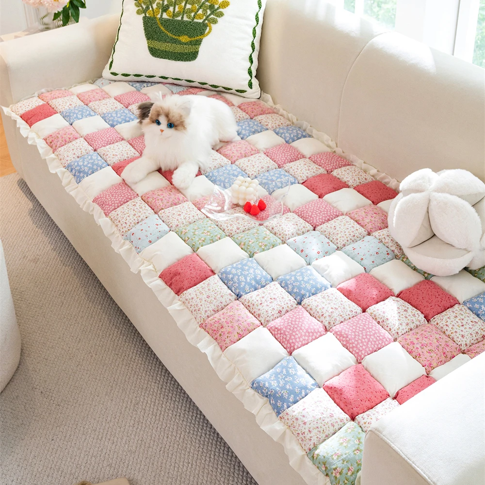 

Girl Heartbroken Flower Full Cotton Sofa Cushion Home Bedroom Window Sill Cushion Thickened Sofa Cover Cloth Rural Style