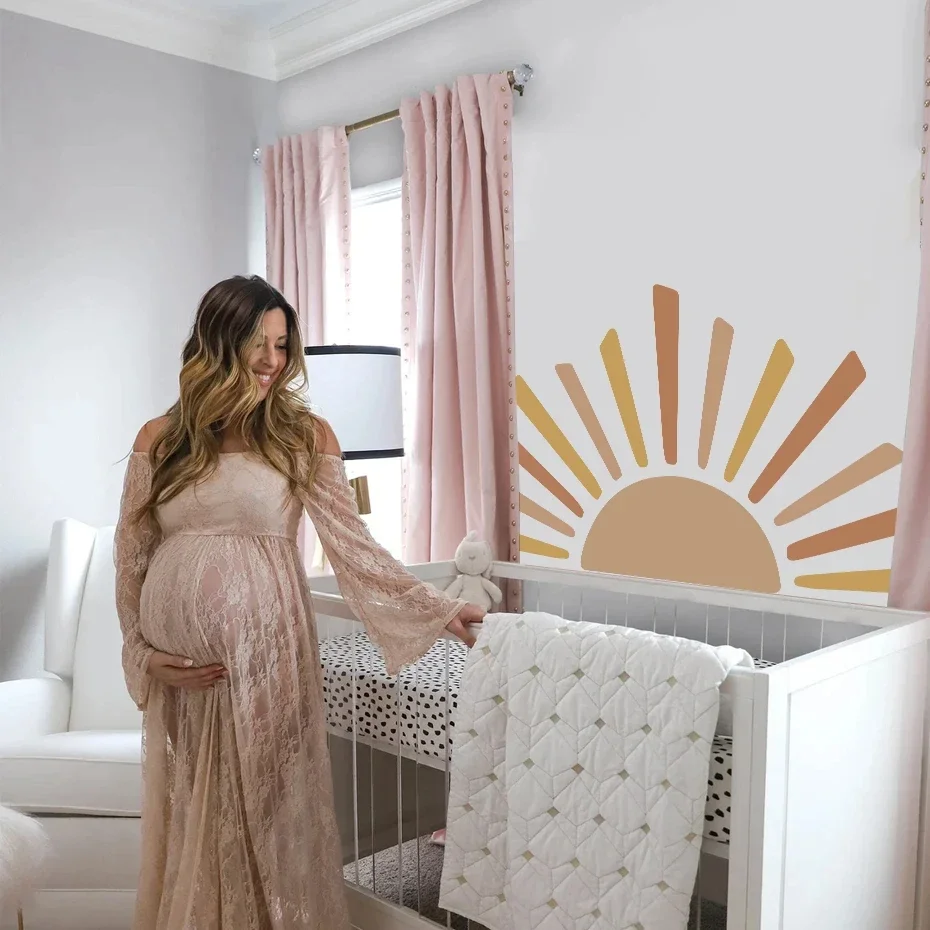 Boho Half Sun Wallpaper Decal Sunshine Vinyl Wall Stickers Nursery Baby Room Wall Stickers Living Room  Bedroom Decor Home Decor