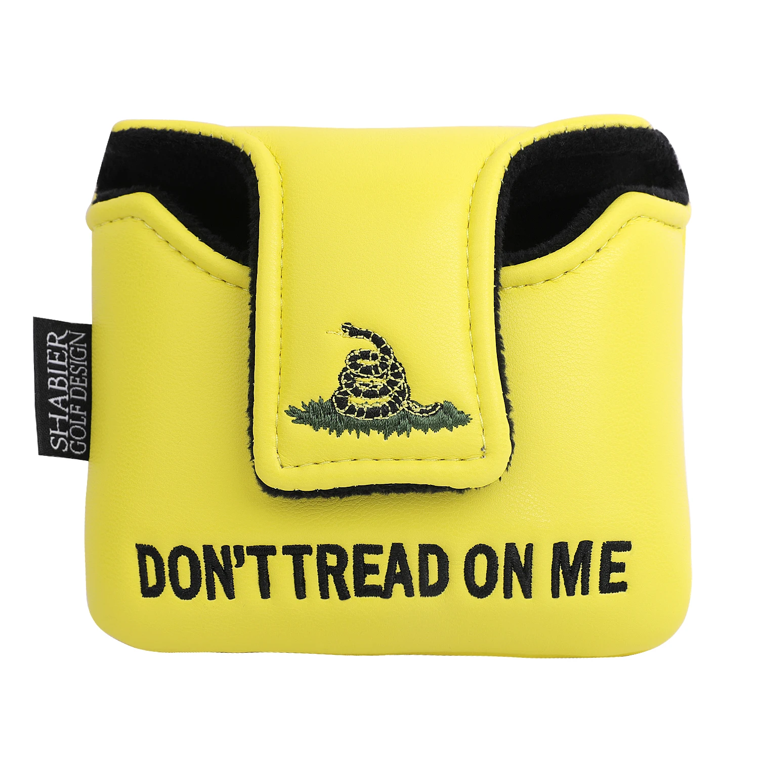 

Yellow PU Leather DON'T TREAD ON ME Embroidered Magnet Closure Golf Club Square Mallet Putter Head Cover