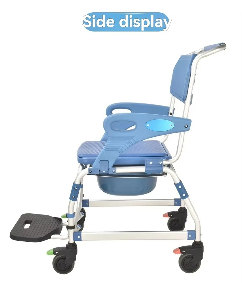 كرسي حمام بعجلات مع مسند للذراعين مقعد دش متنقل داخلي لكبار السن معدات سلامة الحمام شلل نصفي #2