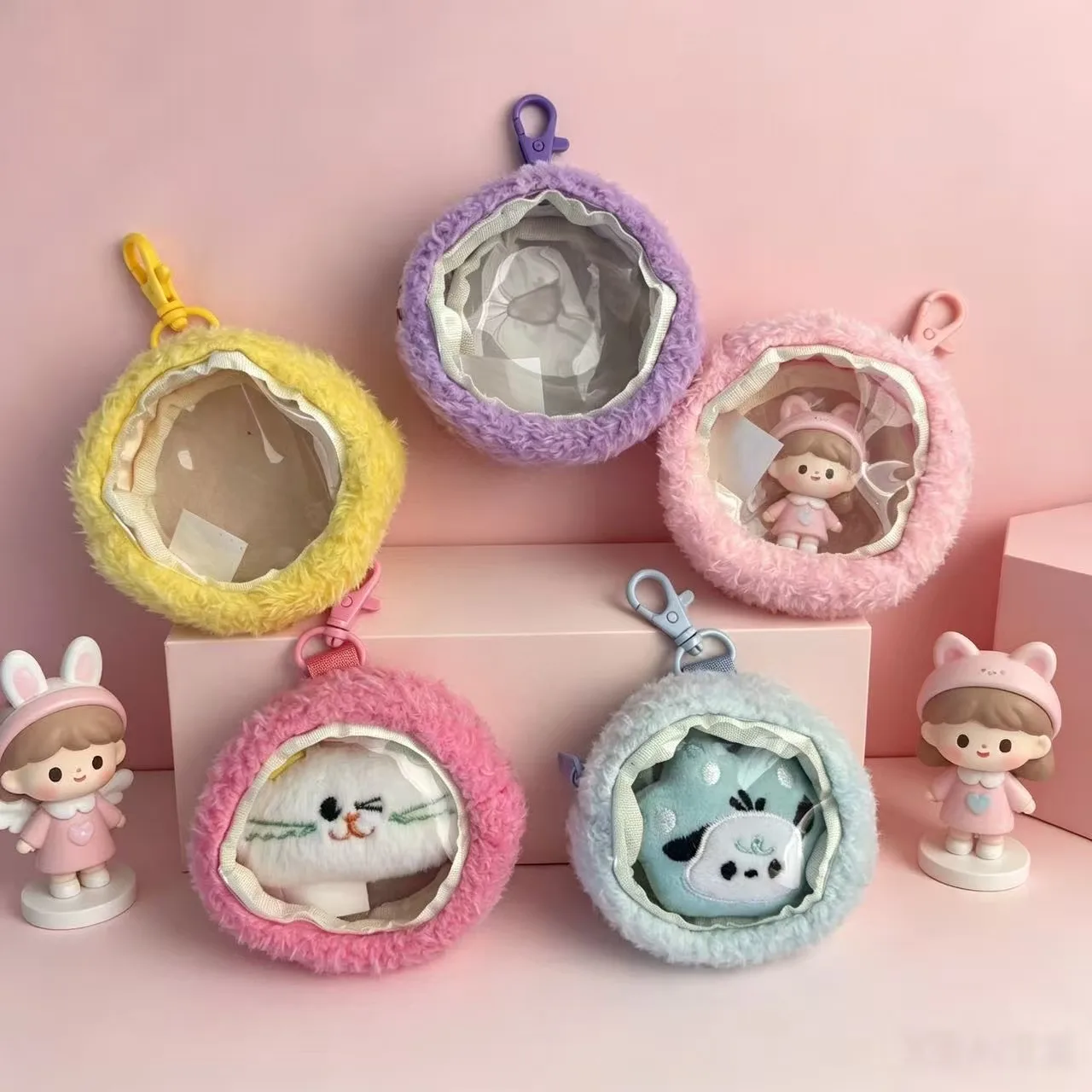 Transparent Display Plush Earphone Storage Bag Zipper Biji Bag Toy Trendy Bag European Style Creative Gift Coin Purse