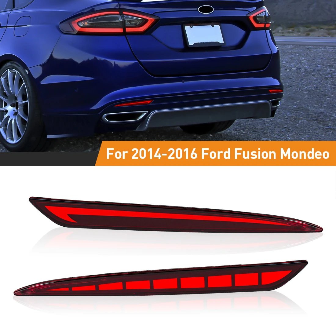 For Ford Mondeo Fusion 2013 2014 2015 2016 2017 2018 Car Rear Bumper Reflector Light Dynamic Turn Signal Lamp Tail Brake Light