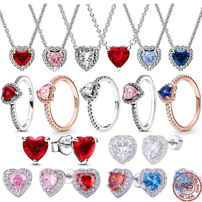 Hot selling 925 sterling silver dazzling heart-shaped series classic hearts earrings rings necklaces charm light luxury jewelry