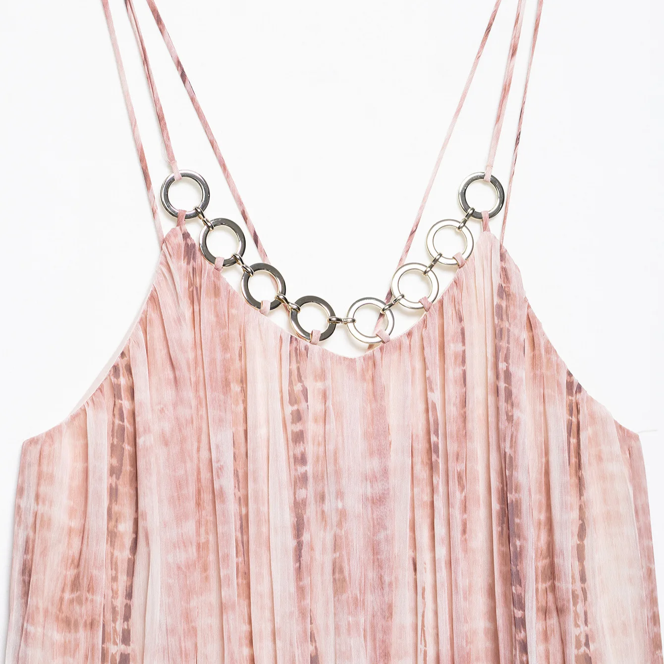 Abito lungo con scollo a V e cinturino spaghetti tie-dye con dettaglio dell'anello – Abito estivo Boho Beach