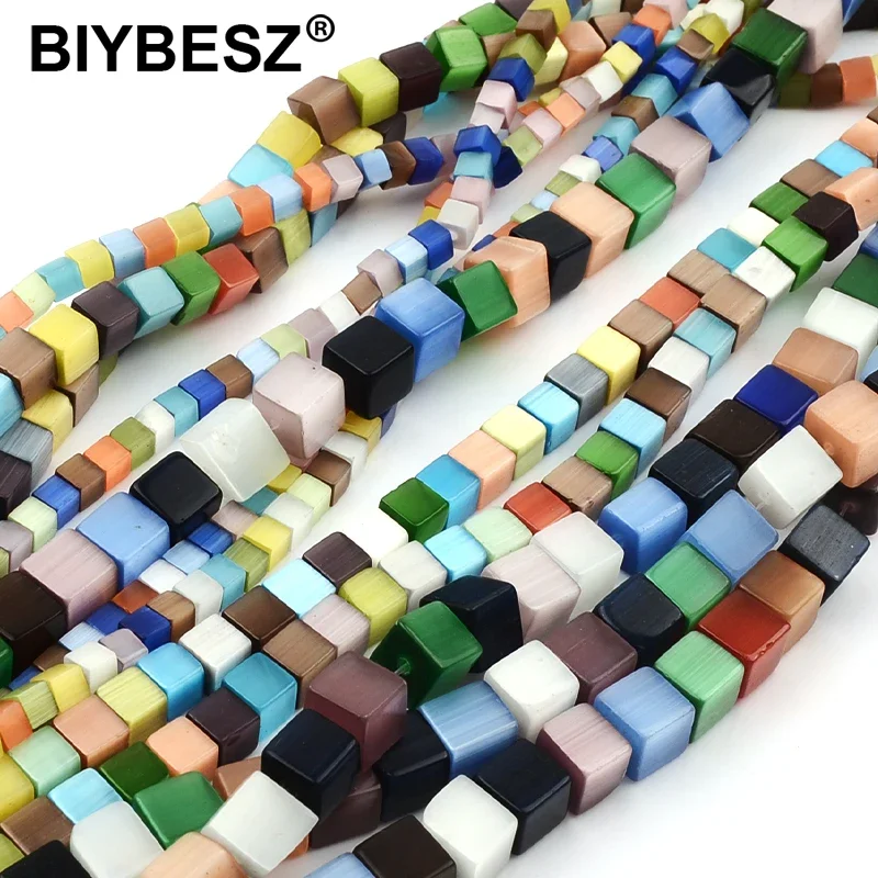 98/68/48 sztuk DIY kocie oko koraliki kwadratowe mieszane koraliki Fit DIY kobiety i mężczyźni bransoletka naszyjnik biżuteria prezenty 4/6/8mm