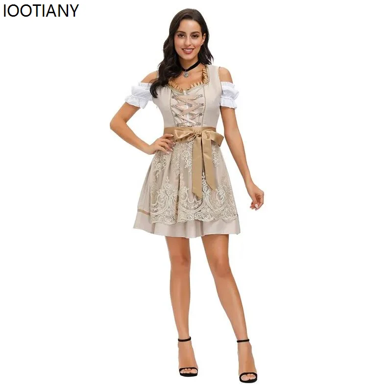 

IOOTIANY German Oktoberfest Beer Dress Women Traditional Festival Beers Maid Carnival Party Role Play Beige Dresses Costume