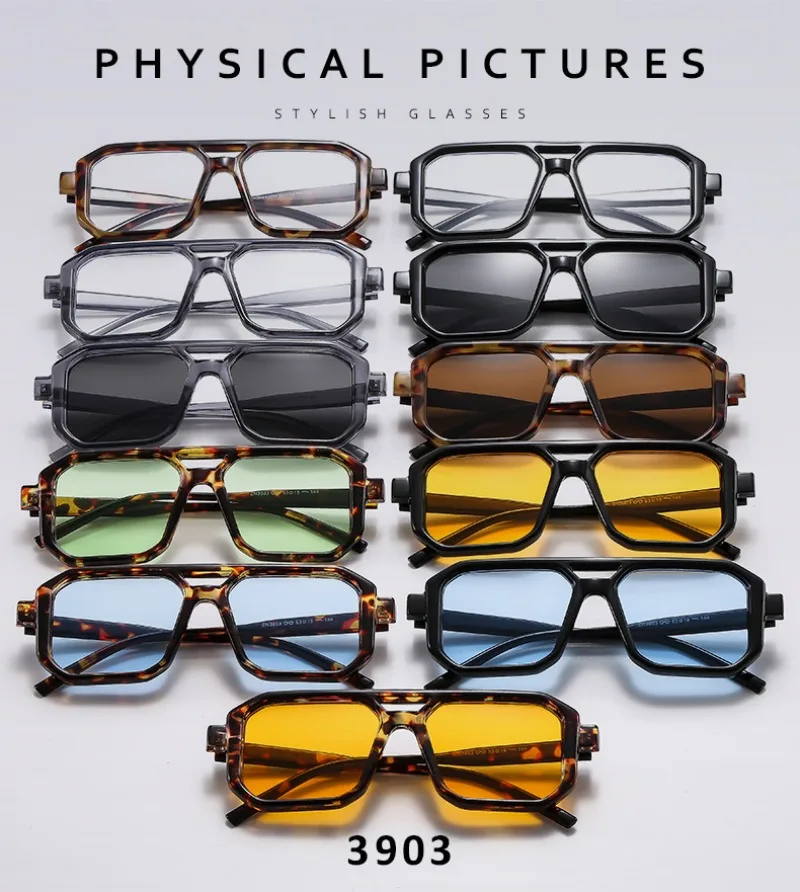 New Retro Square Double Beam Sunglasses Men Women High Quality Outdoor Travel Ultraviolet Protection Sun Glasses