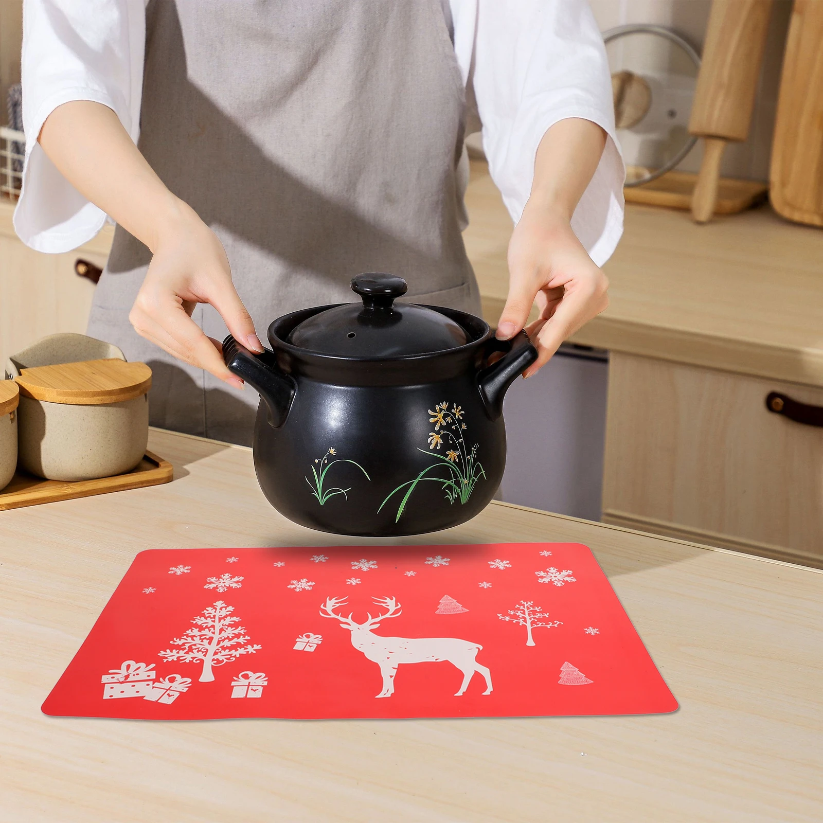 Ensemble de napperons de noël en Pvc, 12 pièces, tapis de Table résistants à la chaleur, Protection contre les taches, pour la maison, le Restaurant, cerf rouge, facile