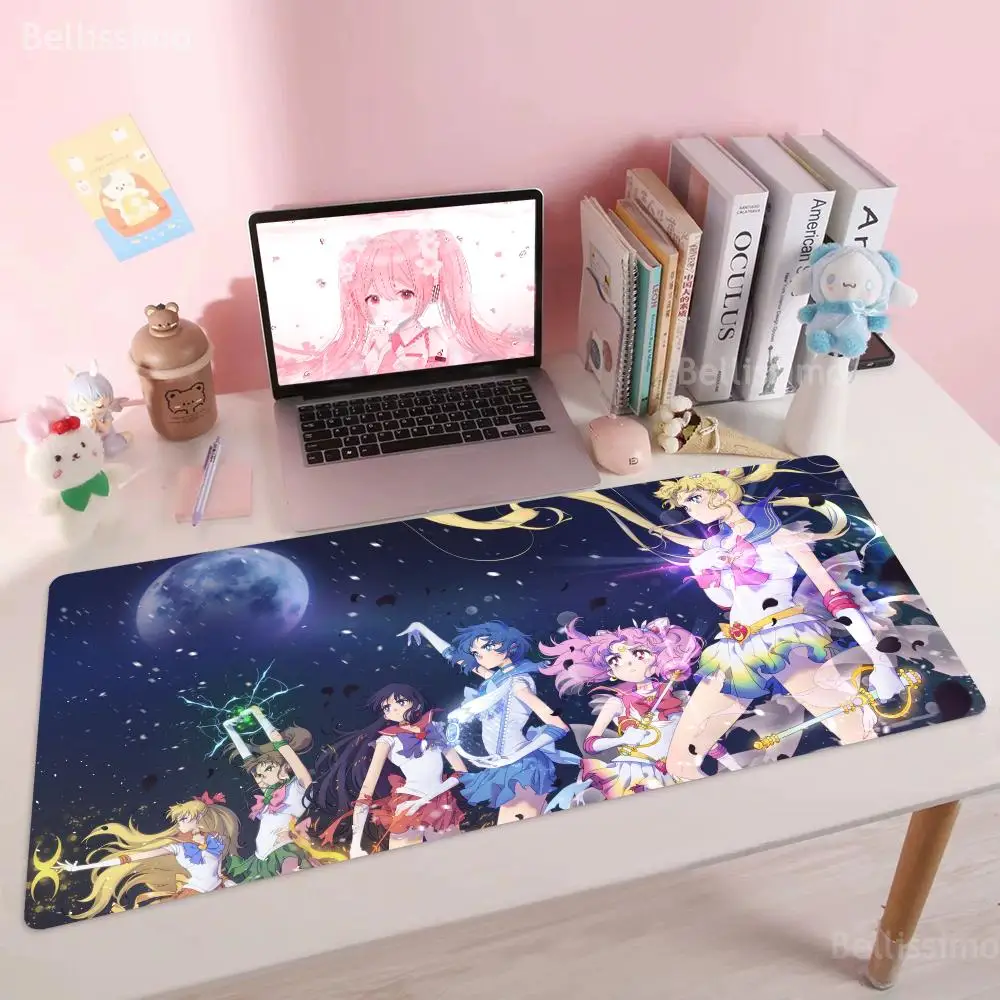 S_sailor M_moons Mousepad Big Mouse Pad Laptop Cushion 120x60cm XL Rubber Lockedge Office Computer Desk Mat  Girls Bedroom