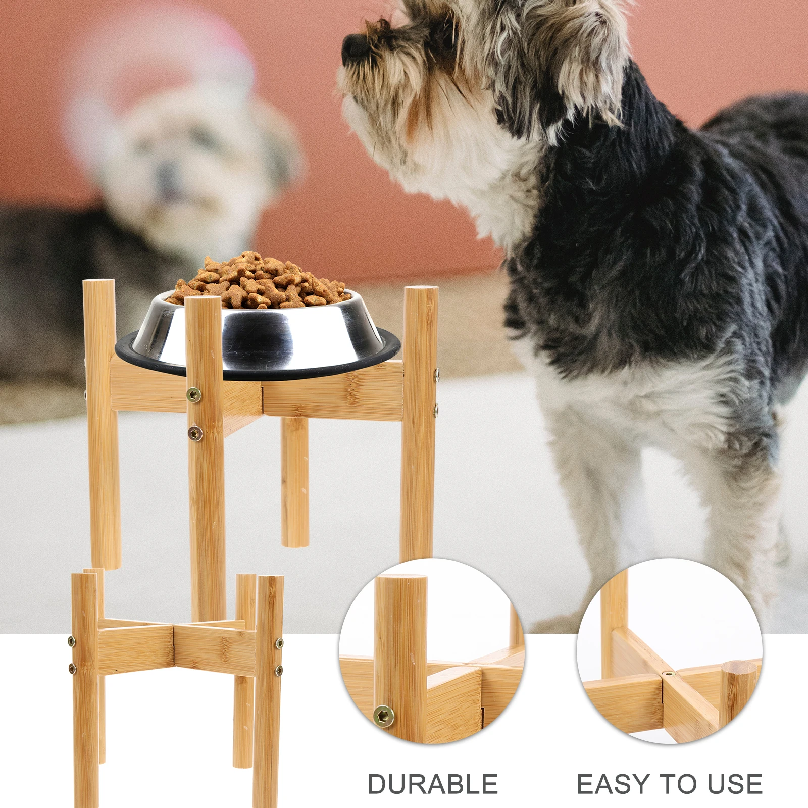 

1 set 1 Set Pet Bowl Support Rack Bamboo Dog Feeder Stand Elevated Cat Food Holder Durable Household Pet Supply For Cats Dogs