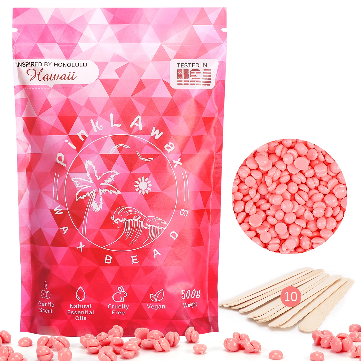 Hard Wax Beads 500g for Hair Removal 10 Sticks Brazilian Waxing for Bikini Face Eyebrow Chest Legs Armpit for Women Men