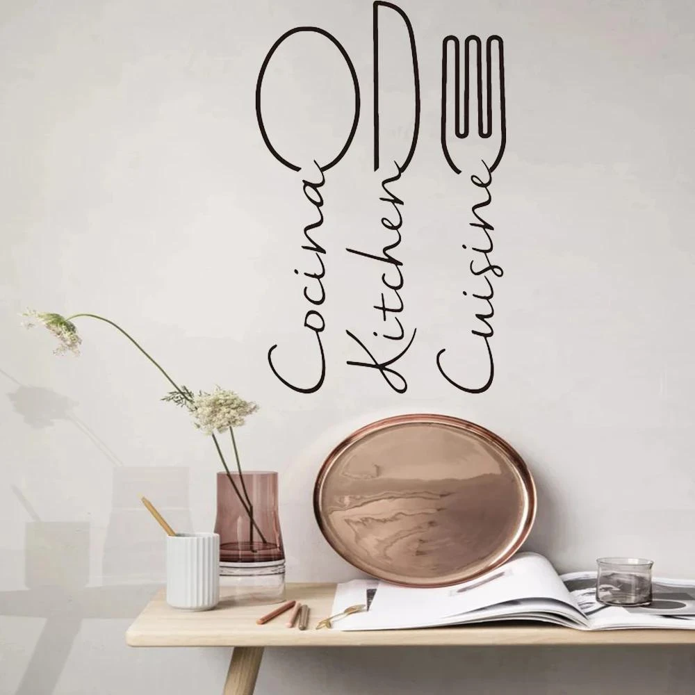 1 pc Kitchen Knife Fork Spoon Wall Stickers French Spanish Cuisine Cooking Restaurant Wall Art Decal Wall Stickers Pvc Material