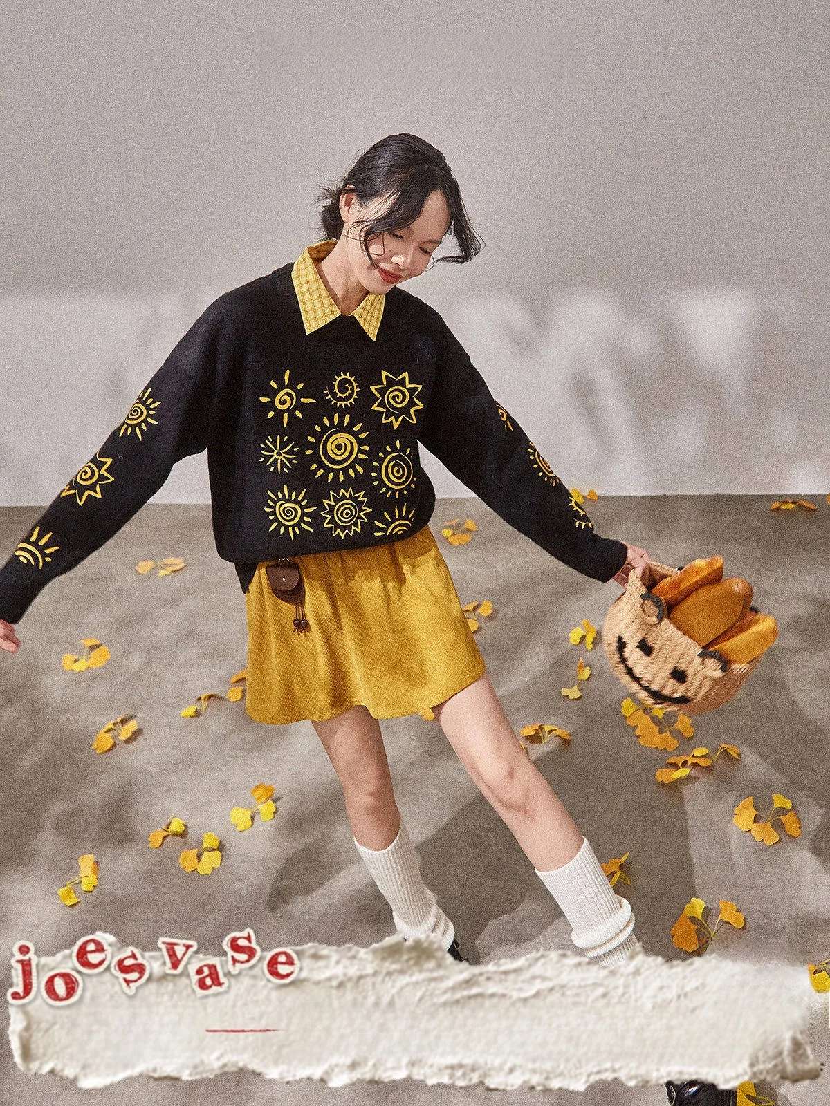 

Bla Loose Printed Sweater Women's Vintage Sle Long Sve Knitted Top by Yu Hua Zun Autumn New Arrival