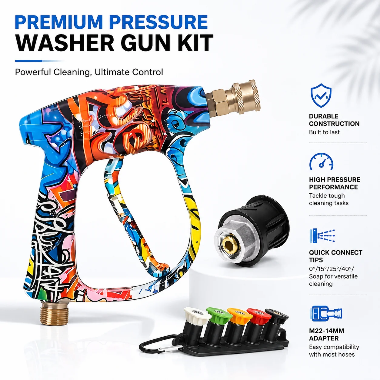 Colorful Graffiti Pressure Washer Gun Kit Compatible with Karcher K2-K7, Equipped with 5 Nozzle Tips & 1/4
