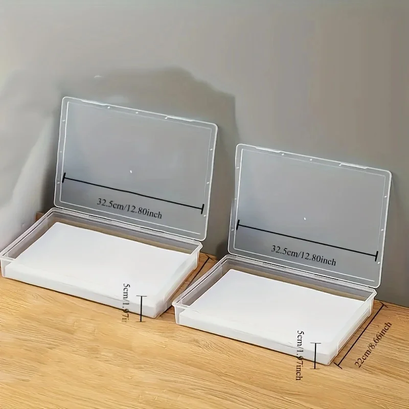 Caixa de Armazenamento Plástica Transparente Tamanho A4 com Tampa Flip Top - Material ABS, Organizador de Mesa à Prova de Poeira para Materiais de Escritório