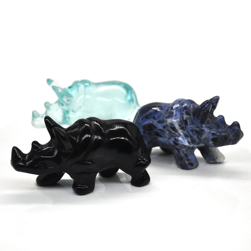 

3" Rhinoceros Statue Natural Healing Crystal Black Obsidian Ocean Blue Obsidian Blue Sodalite Reiki Sculpture Statue Home Decor