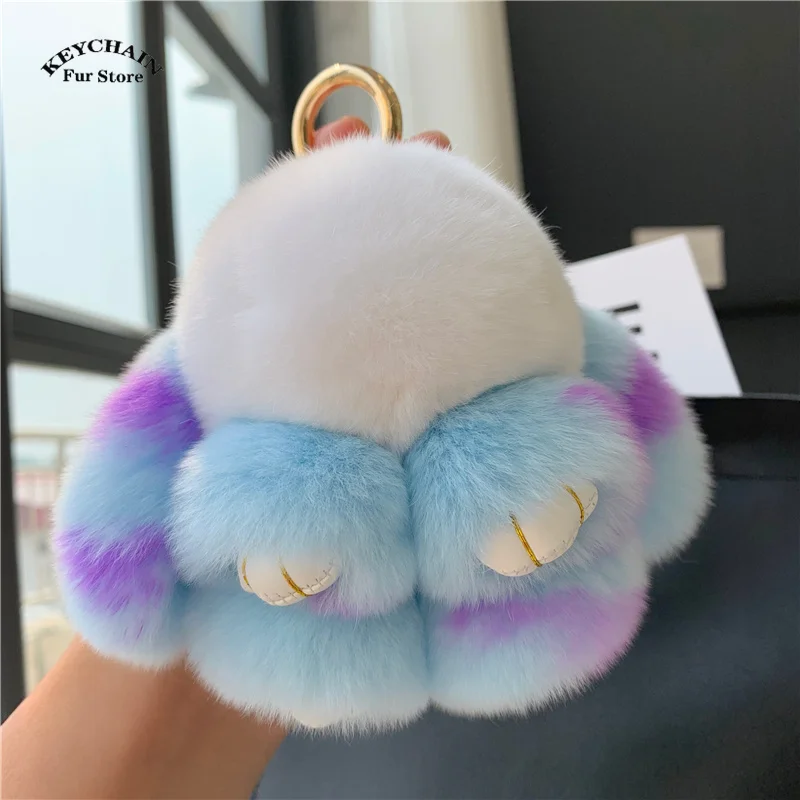 

Rex Rabbit Fur Bunny Keychain Ring Fluffy Real Fur Pompom Bunny Trinket Key Chain Charm Cute Key Ring On Bag Car Key Pendant