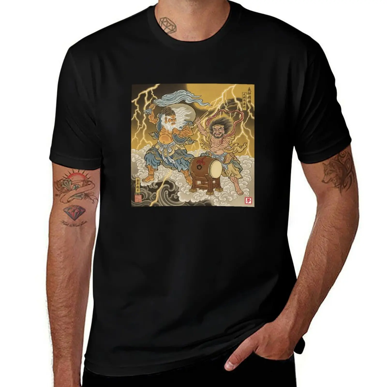 

Japanese Gods of the Storm: Depiction of Raijin and Fujin T-Shirt boys whites custom shirt anime men t shirts high quality