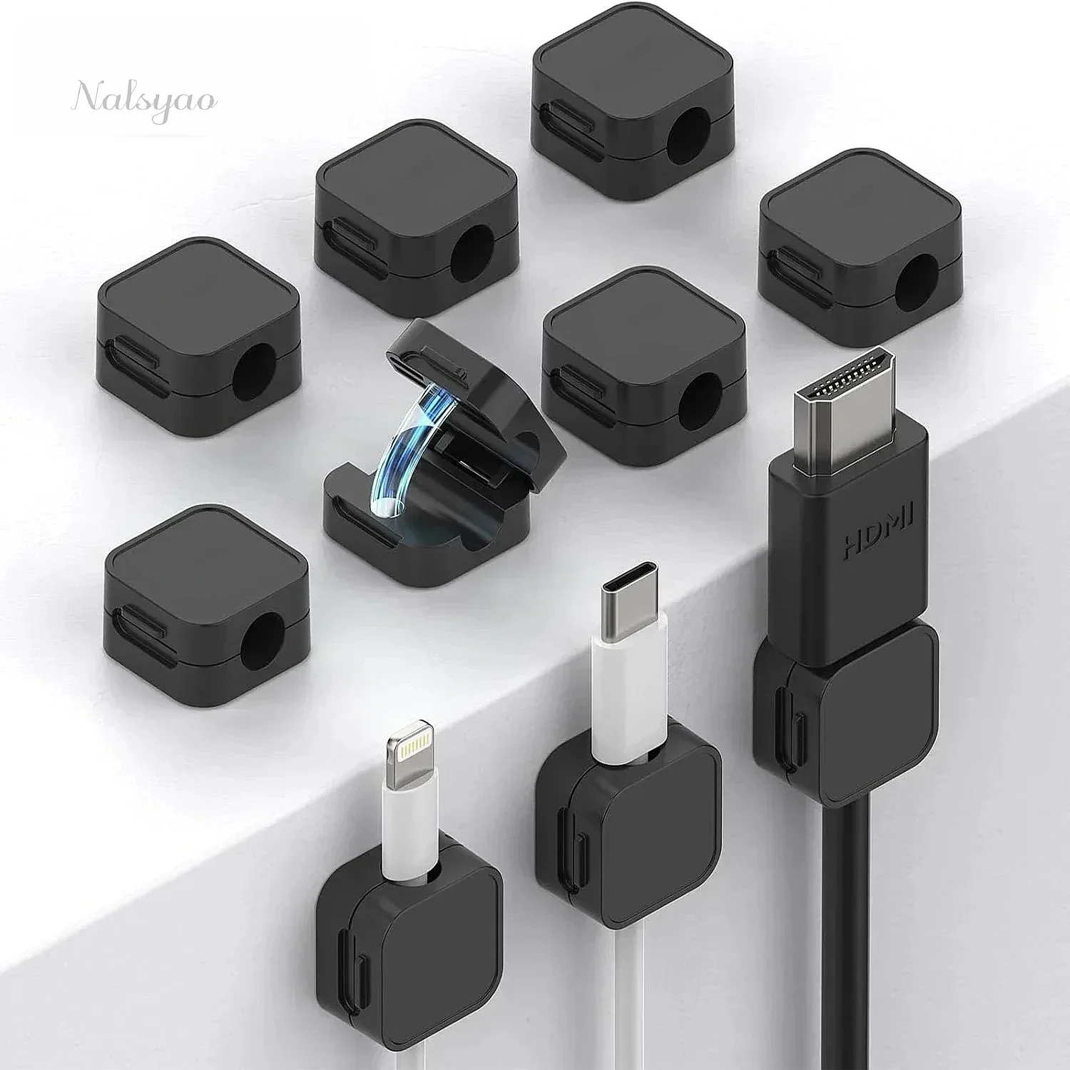 Adjustable Magnetic Cord Holder – Adhesive Cable Clips for Under Desk Wire Management, Organizer for Home Office Car Wall Deskto