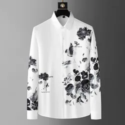 2023 Autumn 3D Leopard Floral Print Shirt Men Slim Long Sleeve Casual Shirts High Quality Business Banquet Social Dress Shirt