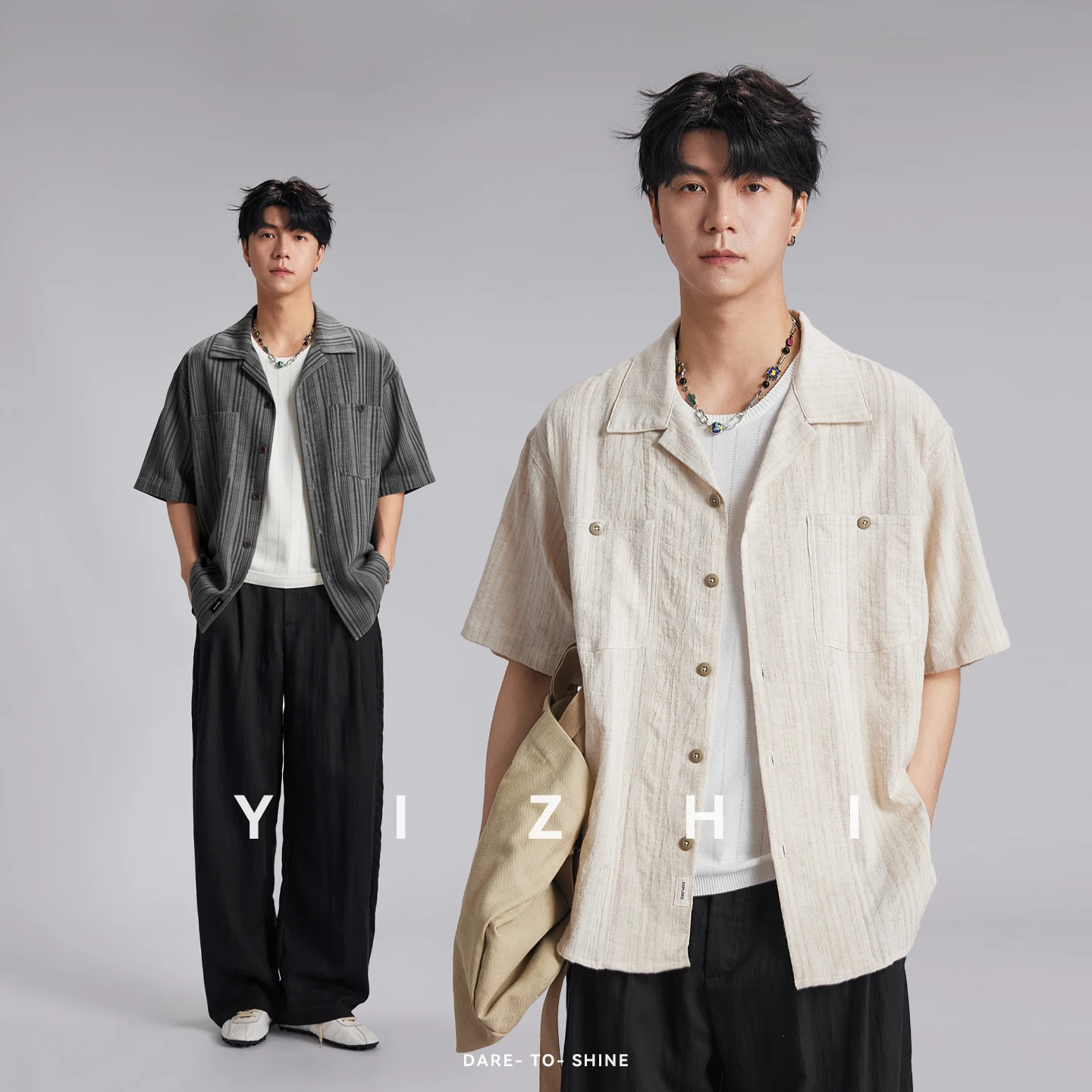 Fashion Men Retro Cotton Linen Striped Jacquard Short Sleeve Shirt 2026 Summer Loose Breathable Casual Shirt With Pocket
