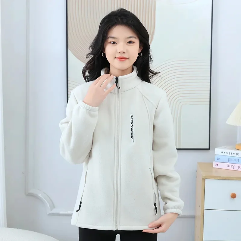 Autumn Winter Lady Stand Collar Long Sleeves Coat Female Fashion Large Size 5XL Outwear Women Loose Zipper Polar Fleece Jacket