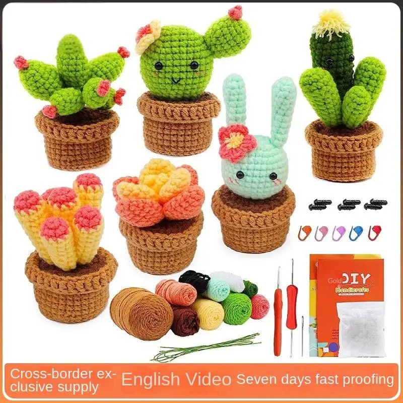 

1/3/6pcs Cactus Desktop Decor Doll DIY Crochet Kit with with Crochet Hooks Yarn Knitting Accessories for Starter Beginners