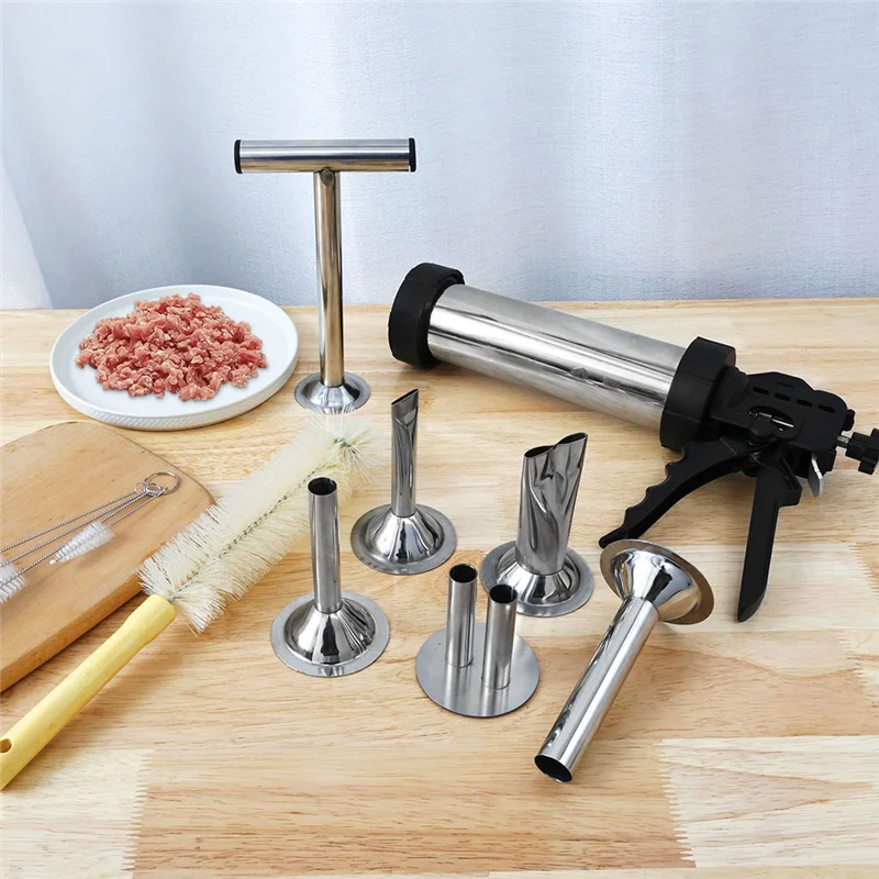 

MCGS-Sausage Maker Machine Stainless Steel With 5 Nozzles Brushes Meat Pusher For Sausage Jerky Making In For Kitchen