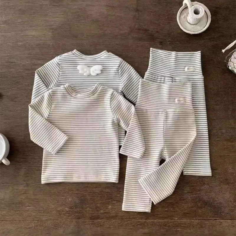 

2025 Autumn New Baby Girl Striped Home Clothes Set Infant Girls Long Sleeve Tops + Pants 2pcs Suit Cotton Toddler Casual Outfits