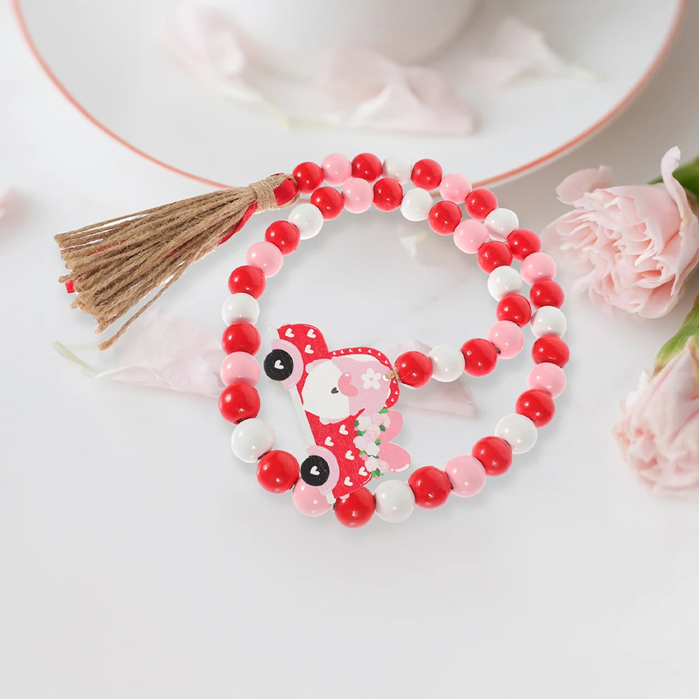

2pcs Wooden Bead Garland For Home Decor Wall Hanging Valentine'S Day Decoration Indoor Door Bottle Glass Vase Tiered Tray