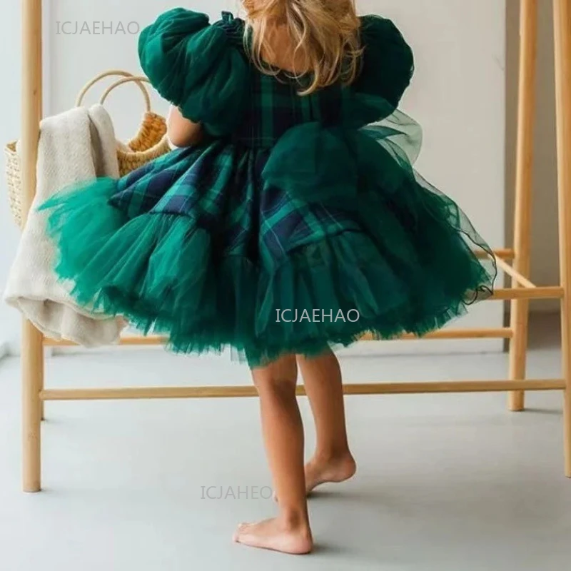 Pageant Formal Evening Dresses Green Vintage Girls Princess Party Christmas Birthday Puffy Gown Fashion Kids Clothing New Year