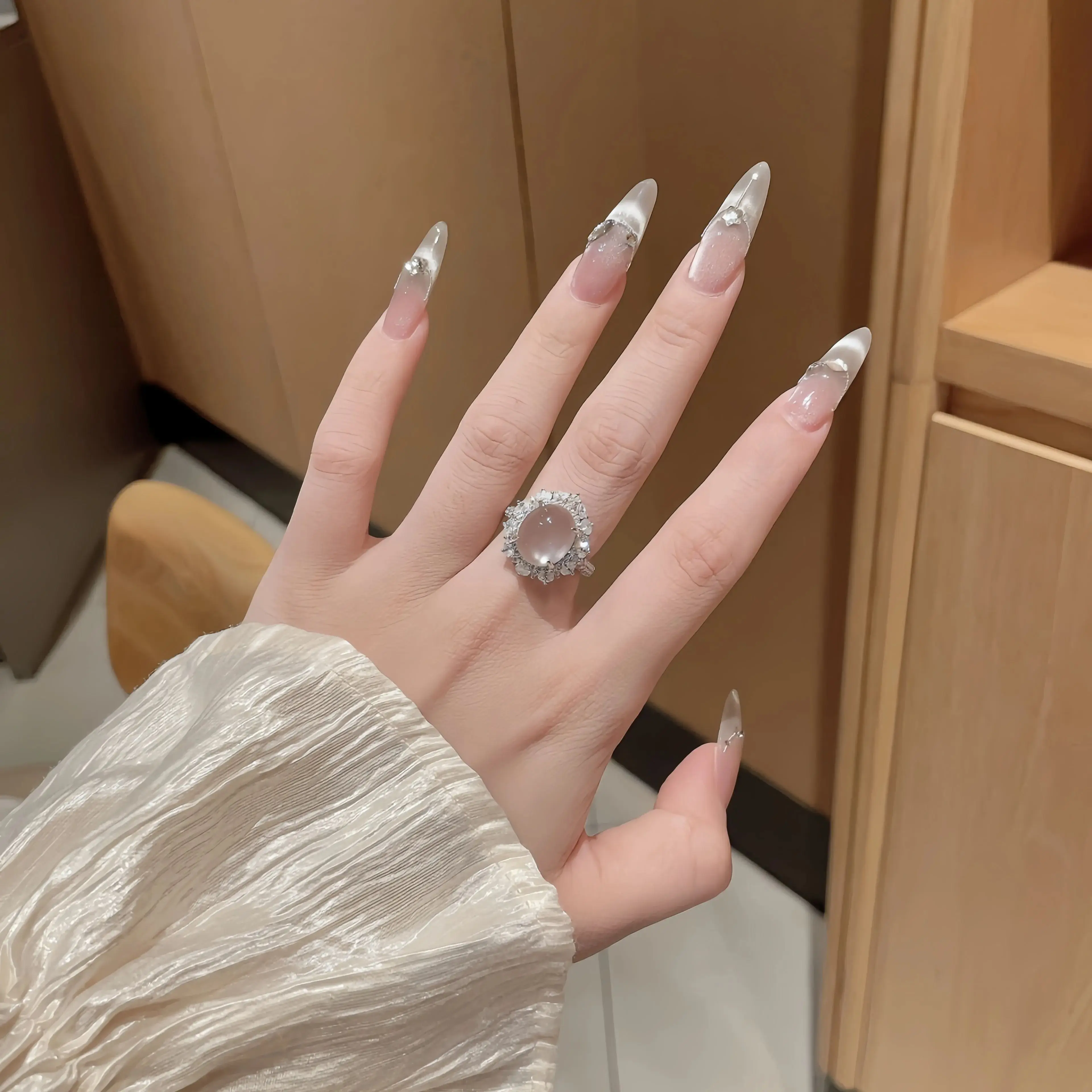 Wenxin marca feminina pombo ovo anel ag 925 prata esterlina certificado branco jade polpa diamante incrustado anel jóias finas
