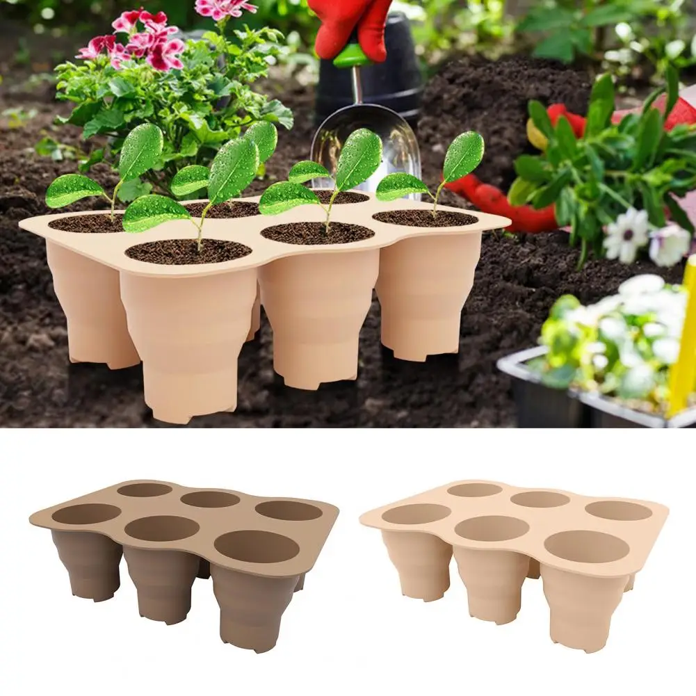 Silicone Garden Growing Tray Bonsai Plant Starter Kit with 6 Large Cells Germination Reusable Indoor Outdoor Germination Cup