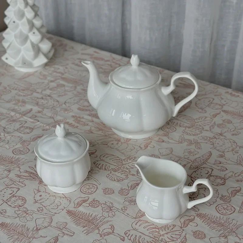 

English Afternoon Tea Coffee Set Bone China Pure White Teapot Milk Jug Sugar Bowl 3-piece Set European Ceramic Tea Set Drinkware