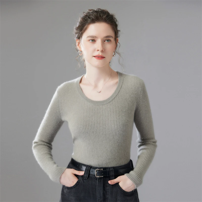 

New Women Cashmere O-neck Slim Pullover Sweater Spring Autumn Winter Pure Color Long Sleeve 100% Cashmere Knitwear Korean Top