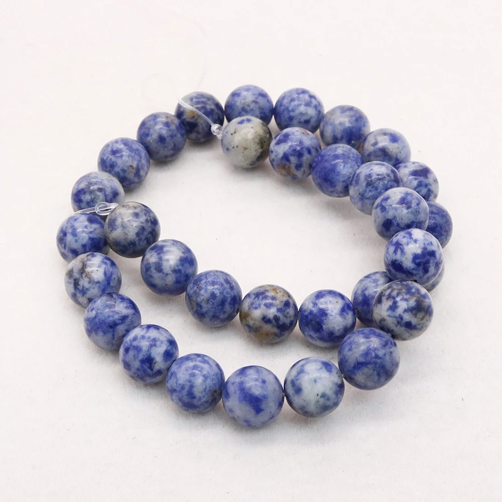 

Fashion Natural Stone White Spot Blue Polished Round Ball Straight Hole Loose Beads DIY Necklace Bracelet Jewelry Materials