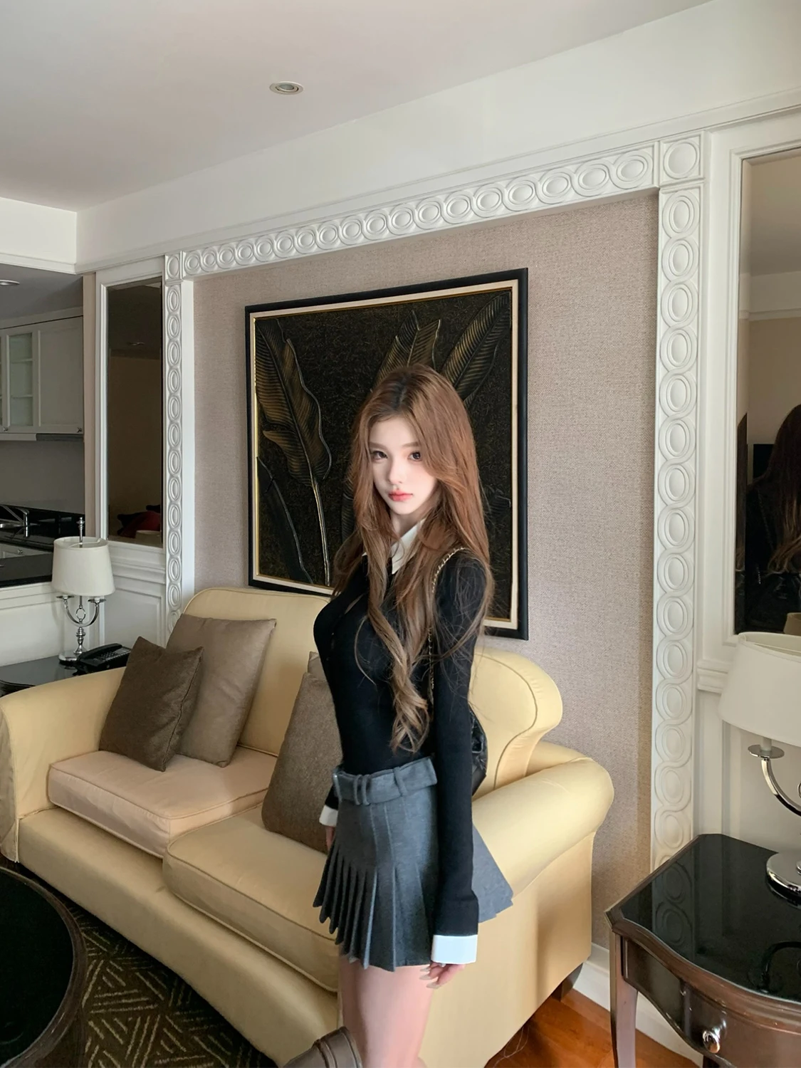 

JMOP nt Senior College Sle Plaid Knit irt Dr Women's Spring Woolen Pleated Dr Slim Fit Long Sve