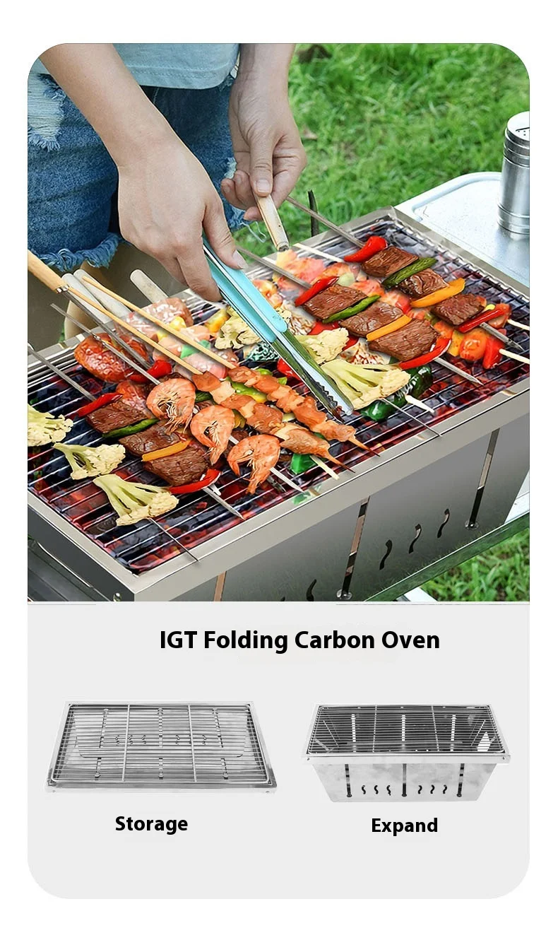 Lohascamping Lightweight Camping Folding Multifunctional IGT Table Roll Brazier Table Adjustable Leg Desktop Burner BBQ Table